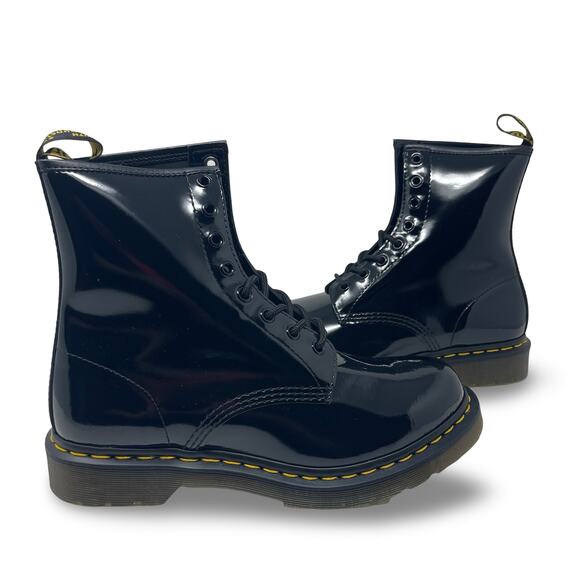 New Dr. Martens 1460 Women Patent Leather Lace Up Boots in Black sz 10